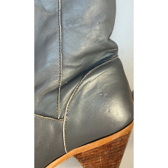 VTG FRYE Tall Leather Heeled Boots Womens 7 Rare Dark Gray - Picture 10 of 12